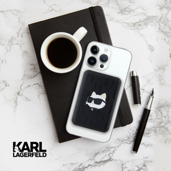 Karl Lagerfeld indukcinis išorinis akumuliatorius KLPB5FPGKSCHHK 16W 5000mAh juodos spalvos Choupette Head Pin MagSafe aprašymas - Prekės nuotrauka