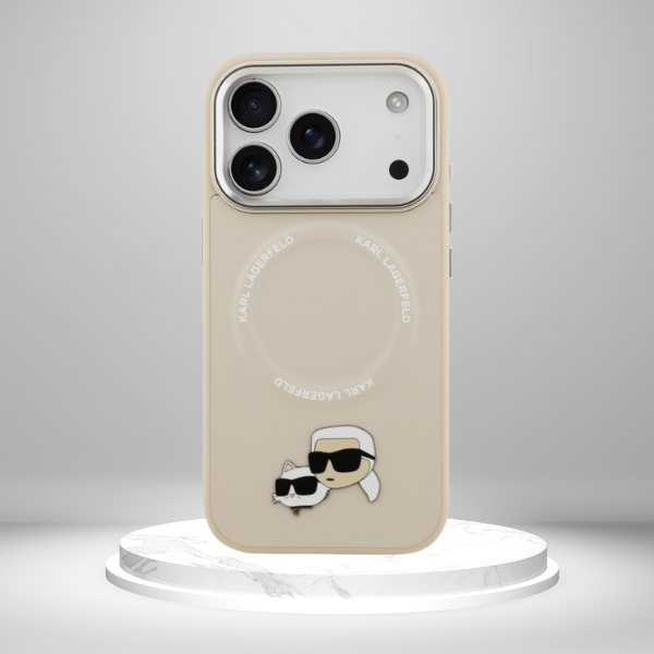Karl Lagerfeld Karl & Choupette Pins MagSafe dėklas, skirtas iPhone 17 Pro Max, smėlio spalvos aprašymas - Prekės nuotrauka
