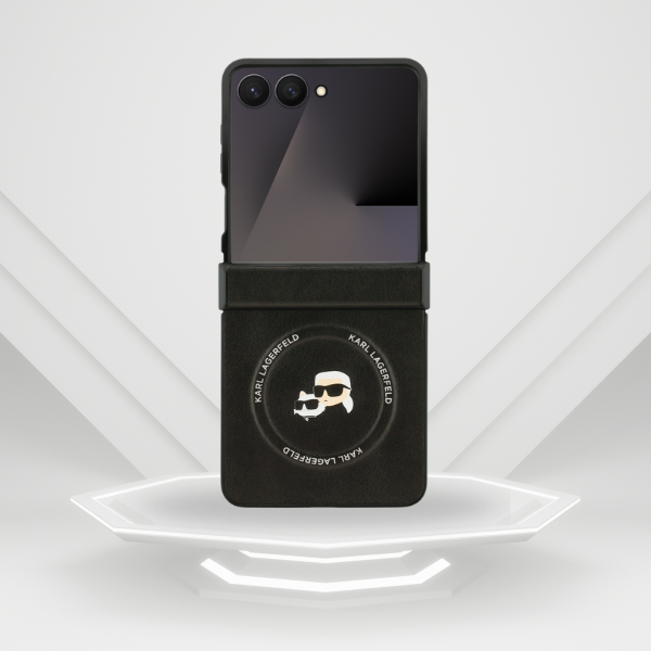 Karl Lagerfeld Karl&Choupette Pins MagSafe dėklas skirtas Samsung Galaxy Z Flip7 juodos spalvos aprašymas - Prekės nuotrauka