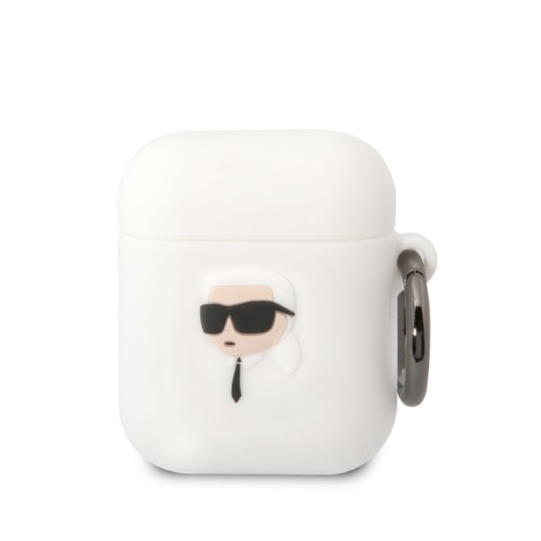 .Karl Lagerfeld KLA2RUNIKH AirPods 1/2 dėklas baltos spalvos Silicone Karl Head 3D aprašymas - Prekės nuotrauka