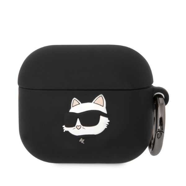Karl Lagerfeld KLA3RUNCHK AirPods 3 dėklas juodos spalvos Silicone Choupette Head 3D aprašymas - Prekės nuotrauka