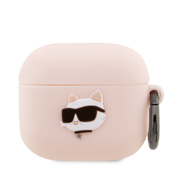 Karl Lagerfeld KLA3RUNCHP AirPods 3 dėklas rožinės spalvos Silicone Choupette Head 3D aprašymas - Prekės nuotrauka
