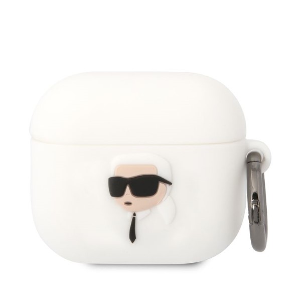 Karl Lagerfeld KLA3RUNIKH AirPods 3 dėklas baltos spalvos silikoninis Karl Head 3D aprašymas - Prekės nuotrauka