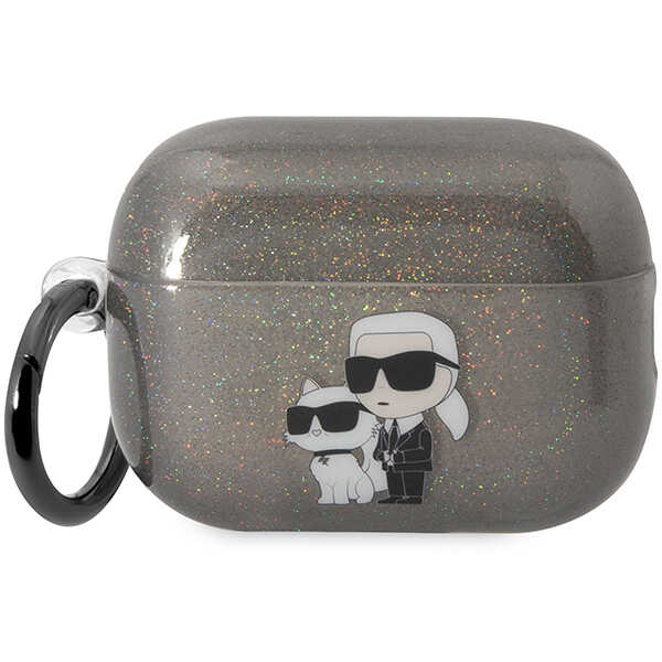 Karl Lagerfeld KLAP2HNKCTGK Airpods Pro 2 (2022/2023) dėklas juodos spalvos Glitter Karl&Choupette aprašymas - Prekės nuotrauka