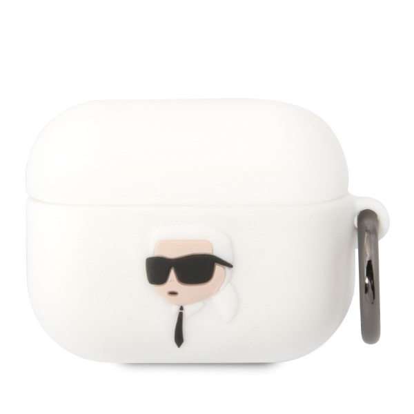 Karl Lagerfeld KLAPRUNIKH AirPods Pro dėklas, baltos spalvos, Silicone Karl Head 3D aprašymas - Prekės nuotrauka