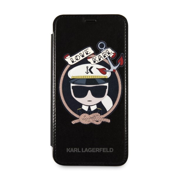 Karl Lagerfeld KLFLBKPXKSB Apple iPhone X Xs juodos spalvos bookdėklas Signature Glitter aprašymas - Prekės nuotrauka