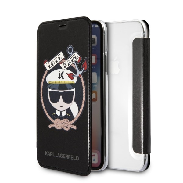 Karl Lagerfeld KLFLBKPXKSB Apple iPhone X Xs juodos spalvos bookdėklas Signature Glitter aprašymas - Prekės nuotrauka