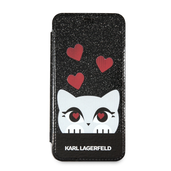 Karl Lagerfeld KLFLBKPXVDCBK iPhone X juodos spalvos knygutės tipo dėklas Valentine aprašymas - Prekės nuotrauka