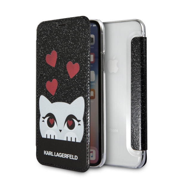 Karl Lagerfeld KLFLBKPXVDCBK iPhone X juodos spalvos knygutės tipo dėklas Valentine aprašymas - Prekės nuotrauka