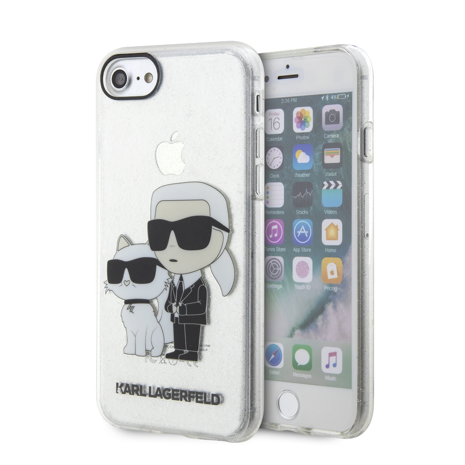 Karl Lagerfeld KLHCI8HNKCTGT iPhone 7/8/SE 2020 / SE 2022 skaidrus kietas dėklas su blizgučiais Karl&Choupette aprašymas - Prekės nuotrauka