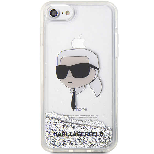 Karl Lagerfeld KLHCI8LNKHCH iPhone 7/8/SE 2020 / SE 2022 sidabrinis kietas dėklas Glitter Karl Head aprašymas - Prekės nuotrauka