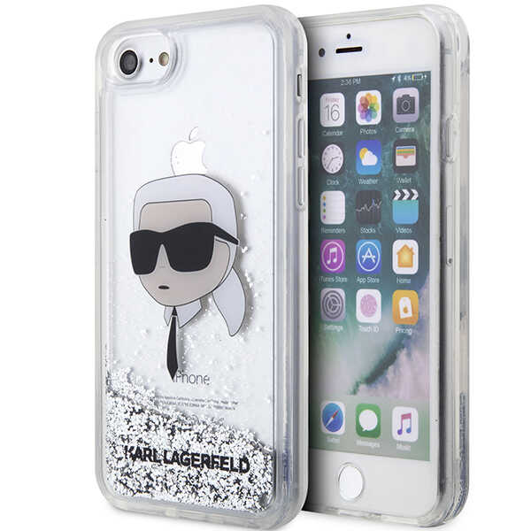 Karl Lagerfeld KLHCI8LNKHCH iPhone 7/8/SE 2020 / SE 2022 sidabrinis kietas dėklas Glitter Karl Head aprašymas - Prekės nuotrauka