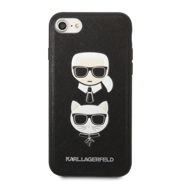 Karl Lagerfeld KLHCI8SAKICKCBK iPhone 7/8 / SE 2020 / SE 2022 juodas/juodas kietas dėklas Saffiano Ikonik Karl&Choupette Head aprašymas - Prekės nuotrauka