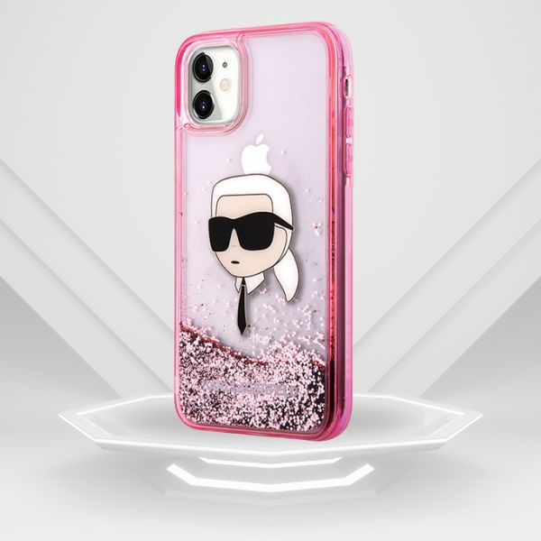 Karl Lagerfeld KLHCN61LNKHCP Apple iPhone 11/XR rožinės spalvos kietas dėklas Glitter Karl Head aprašymas - Prekės nuotrauka