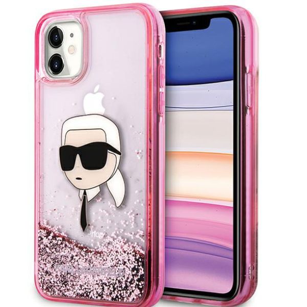 Karl Lagerfeld KLHCN61LNKHCP Apple iPhone 11/XR rožinės spalvos kietas dėklas Glitter Karl Head aprašymas - Prekės nuotrauka