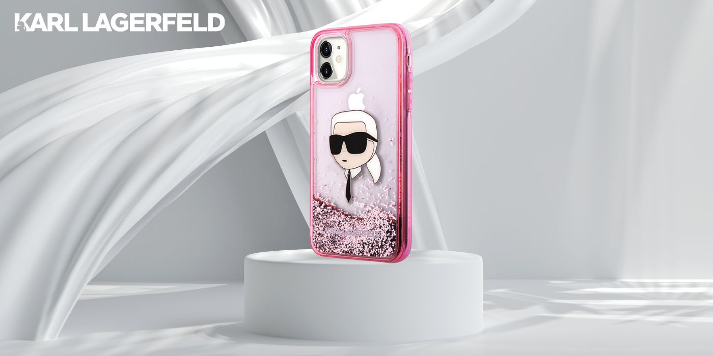 Karl Lagerfeld KLHCN61LNKHCP Apple iPhone 11/XR rožinės spalvos kietas dėklas Glitter Karl Head aprašymas - Prekės nuotrauka
