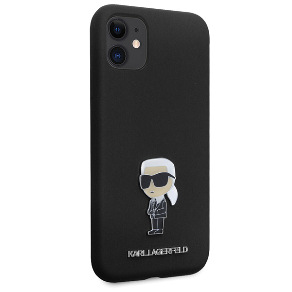Karl Lagerfeld KLHCN61SMHKNPK iPhone 11/ Xr 6.1″ juodos spalvos silikoninis dėklas Ikonik Metal Pin aprašymas - Prekės nuotrauka