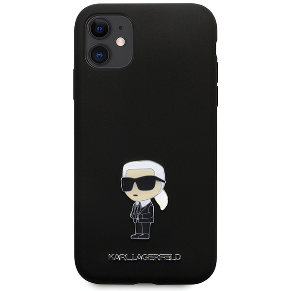 Karl Lagerfeld KLHCN61SMHKNPK iPhone 11/ Xr 6.1″ juodos spalvos silikoninis dėklas Ikonik Metal Pin aprašymas - Prekės nuotrauka