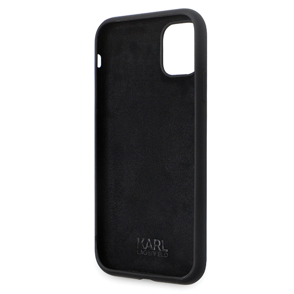 Karl Lagerfeld KLHCN61SMHKNPK iPhone 11/ Xr 6.1″ juodos spalvos silikoninis dėklas Ikonik Metal Pin aprašymas - Prekės nuotrauka