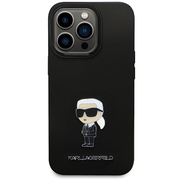 Karl Lagerfeld KLHCP13LSMHKNPK iPhone 13 Pro / 13 6.1″ juodos spalvos silikoninis dėklas Ikonik Metal Pin aprašymas - Prekės nuotrauka