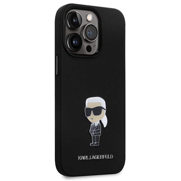 Karl Lagerfeld KLHCP13LSMHKNPK iPhone 13 Pro / 13 6.1″ juodos spalvos silikoninis dėklas Ikonik Metal Pin aprašymas - Prekės nuotrauka