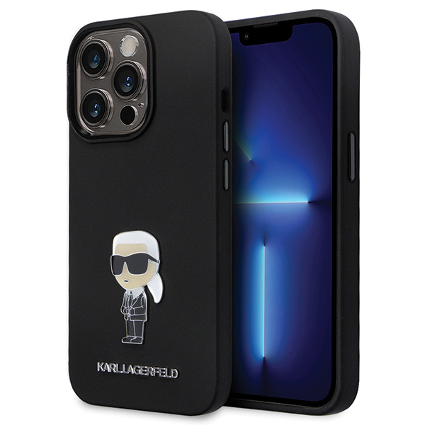 Karl Lagerfeld KLHCP13LSMHKNPK iPhone 13 Pro / 13 6.1″ juodos spalvos silikoninis dėklas Ikonik Metal Pin aprašymas - Prekės nuotrauka