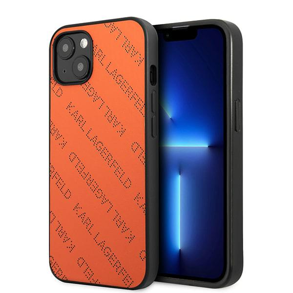 Karl Lagerfeld KLHCP13MPTLO Apple iPhone 13 / 14 / 15 6,1″ kietas dėklas oranžinis Perforated Allover aprašymas - Prekės nuotrauka