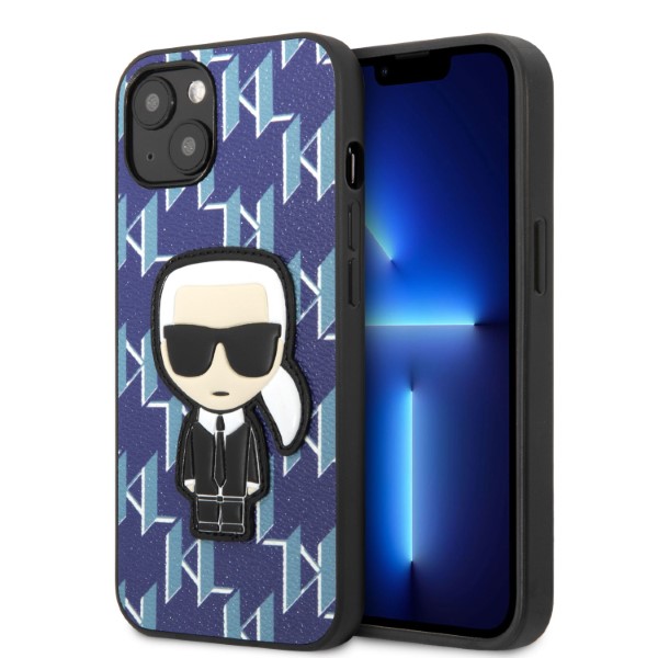 Karl Lagerfeld KLHCP13SPMNIKBL Apple iPhone 13 mini 5,4″ kietas dėklas mėlynas Monogram Ikonik Patch aprašymas - Prekės nuotrauka
