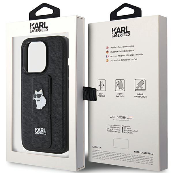 Karl Lagerfeld KLHCP14LGSACHPK iPhone 14 Pro 6.1″ juodos spalvos kietas dėklas Gripstand Saffiano Choupette aprašymas - Prekės nuotrauka