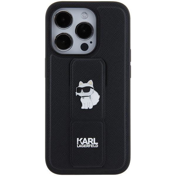 Karl Lagerfeld KLHCP14LGSACHPK iPhone 14 Pro 6.1″ juodos spalvos kietas dėklas Gripstand Saffiano Choupette aprašymas - Prekės nuotrauka