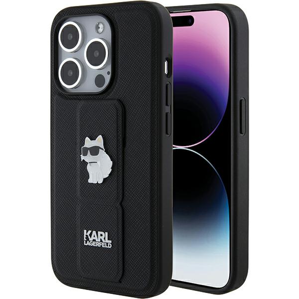 Karl Lagerfeld KLHCP14LGSACHPK iPhone 14 Pro 6.1″ juodos spalvos kietas dėklas Gripstand Saffiano Choupette aprašymas - Prekės nuotrauka