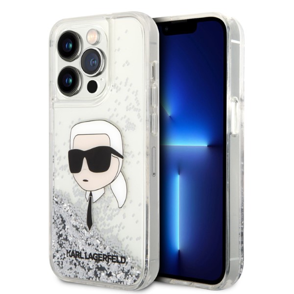 Karl Lagerfeld KLHCP14LLNKHCH iPhone 14 Pro 6,1″ sidabrinis kietas dėklas Glitter Karl Head aprašymas - Prekės nuotrauka