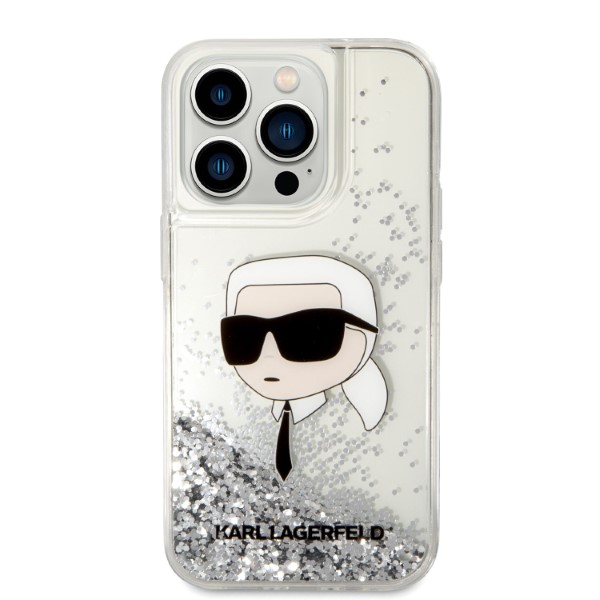 Karl Lagerfeld KLHCP14LLNKHCH iPhone 14 Pro 6,1″ sidabrinis kietas dėklas Glitter Karl Head aprašymas - Prekės nuotrauka