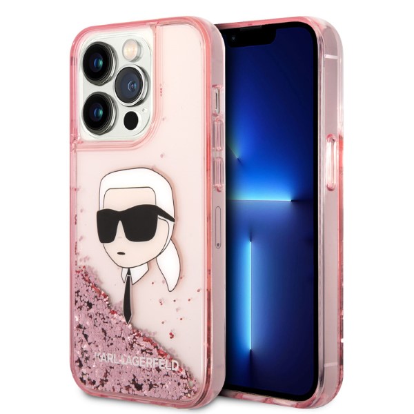 Karl Lagerfeld KLHCP14LLNKHCP iPhone 14 Pro 6,1″ rožinės spalvos kietas dėklas Glitter Karl Head aprašymas - Prekės nuotrauka