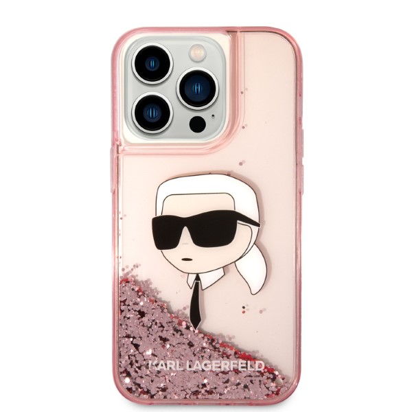 Karl Lagerfeld KLHCP14LLNKHCP iPhone 14 Pro 6,1″ rožinės spalvos kietas dėklas Glitter Karl Head aprašymas - Prekės nuotrauka