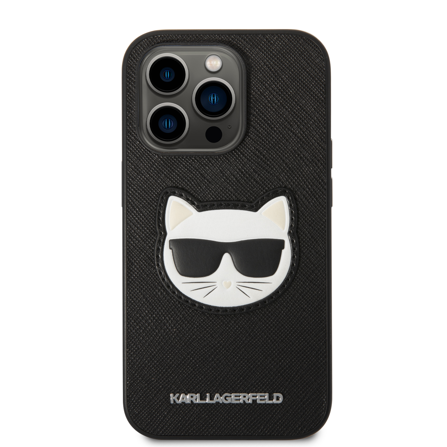 Karl Lagerfeld KLHCP14LSAPCHK iPhone 14 Pro 6,1″ kietas dėklas, juodos spalvos, Saffiano Choupette Head Patch aprašymas - Prekės nuotrauka