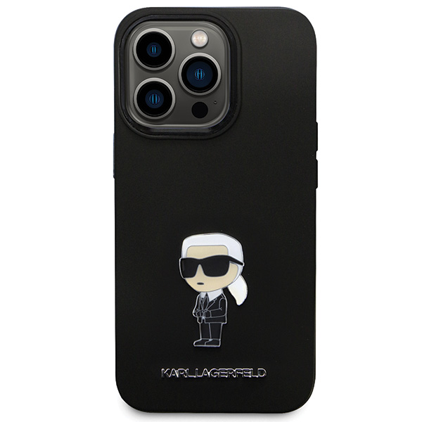 Karl Lagerfeld KLHCP14LSMHKNPK iPhone 14 Pro 6.1″ juodos spalvos silikoninis dėklas Ikonik Metal Pin aprašymas - Prekės nuotrauka