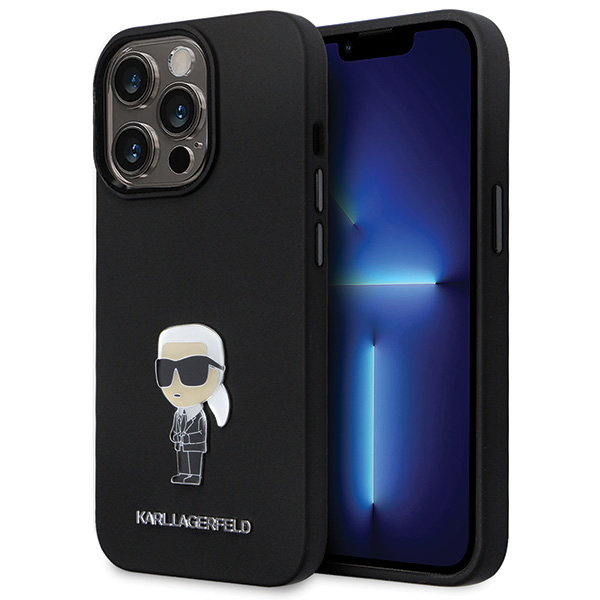Karl Lagerfeld KLHCP14LSMHKNPK iPhone 14 Pro 6.1″ juodos spalvos silikoninis dėklas Ikonik Metal Pin aprašymas - Prekės nuotrauka