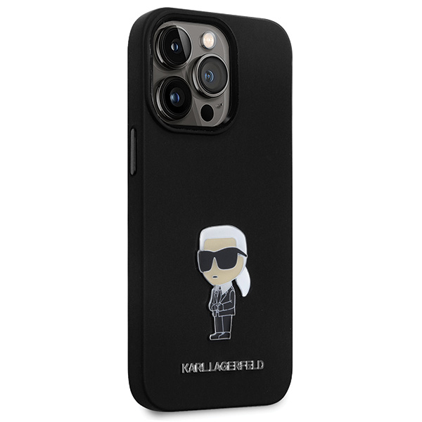Karl Lagerfeld KLHCP14LSMHKNPK iPhone 14 Pro 6.1″ juodos spalvos silikoninis dėklas Ikonik Metal Pin aprašymas - Prekės nuotrauka
