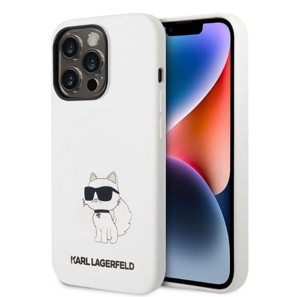 Karl Lagerfeld KLHCP14LSNCHBCH iPhone 14 Pro 6,1″ kietas dėklas, baltos spalvos, Silicone Choupette aprašymas - Prekės nuotrauka