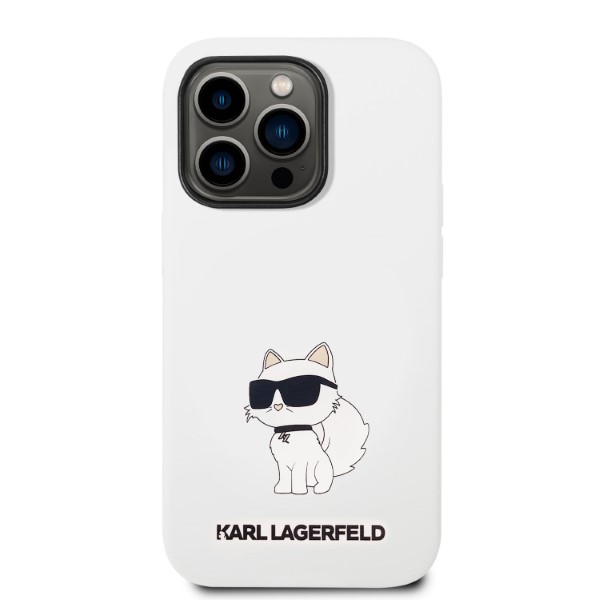 Karl Lagerfeld KLHCP14LSNCHBCH iPhone 14 Pro 6,1″ kietas dėklas, baltos spalvos, Silicone Choupette aprašymas - Prekės nuotrauka