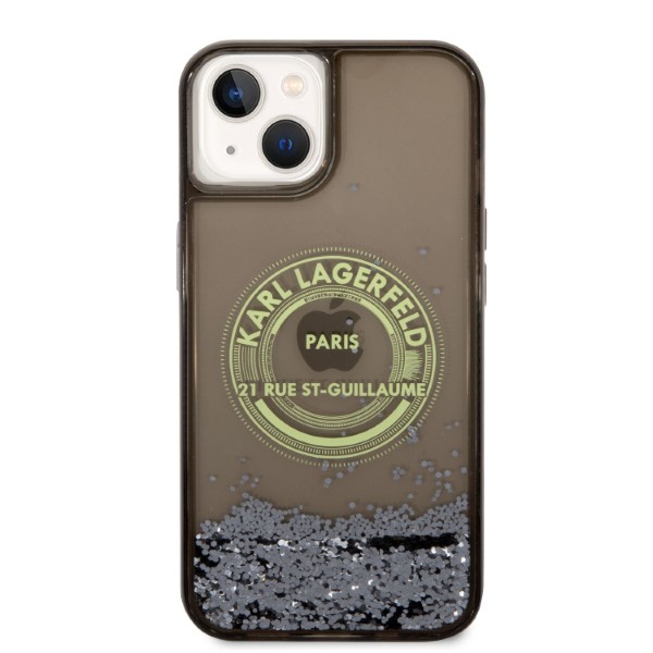 Karl Lagerfeld KLHCP14MLCRSGRK iPhone 14 Plus / 15 Plus 6,7″ juodas kietas dėklas Liquid Glitter RSG aprašymas - Prekės nuotrauka