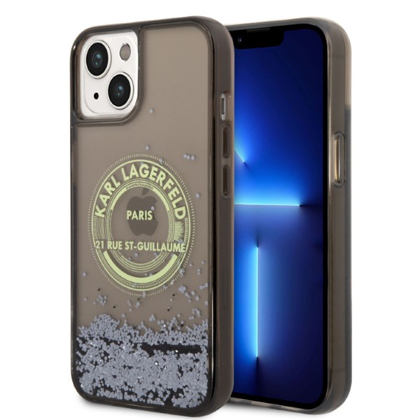 Karl Lagerfeld KLHCP14MLCRSGRK iPhone 14 Plus / 15 Plus 6,7″ juodas kietas dėklas Liquid Glitter RSG aprašymas - Prekės nuotrauka