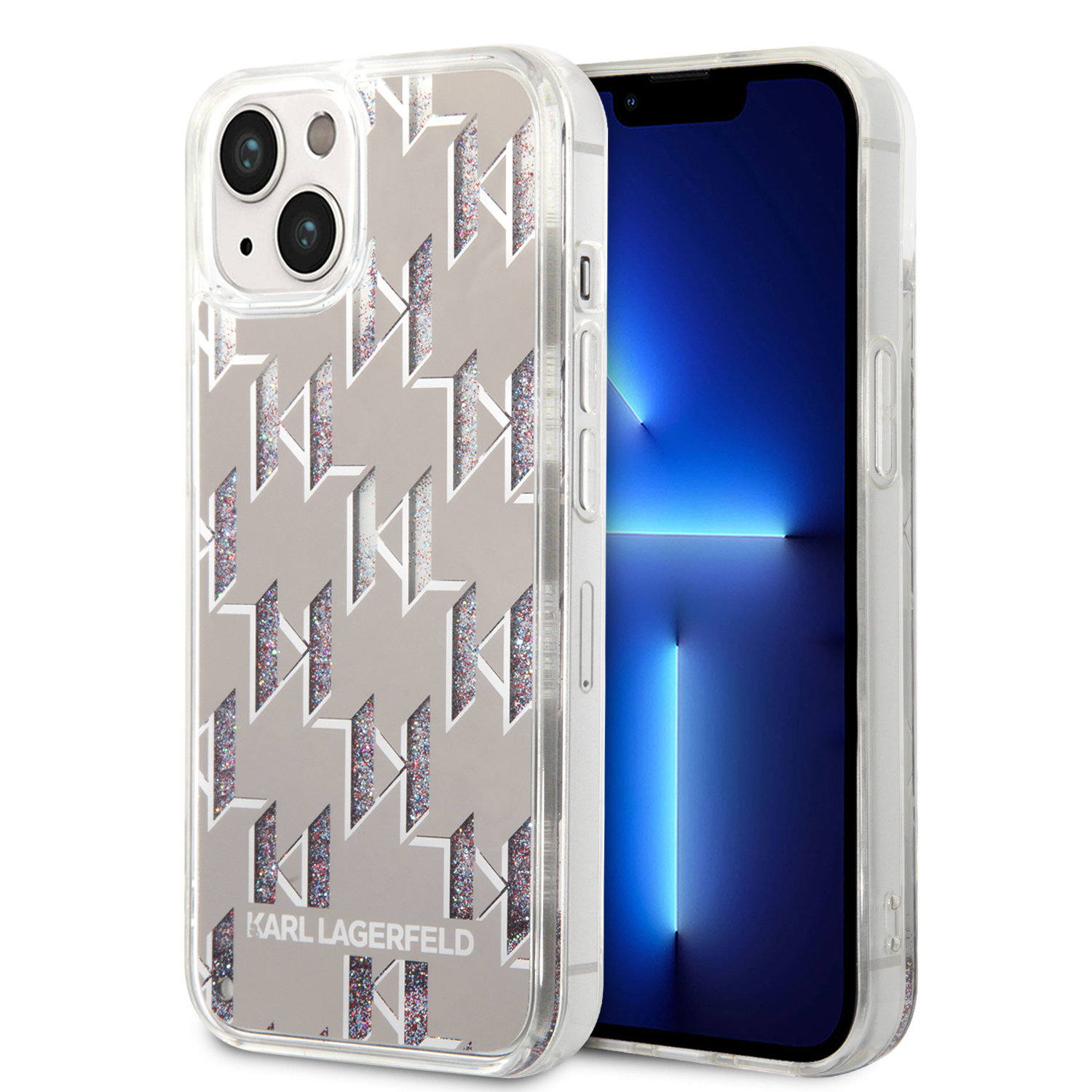 Karl Lagerfeld KLHCP14MLMNMS iPhone 14 Plus / 15 Plus 6,7″ kietas dėklas sidabrinis Liquid Glitter Mon aprašymas - Prekės nuotrauka