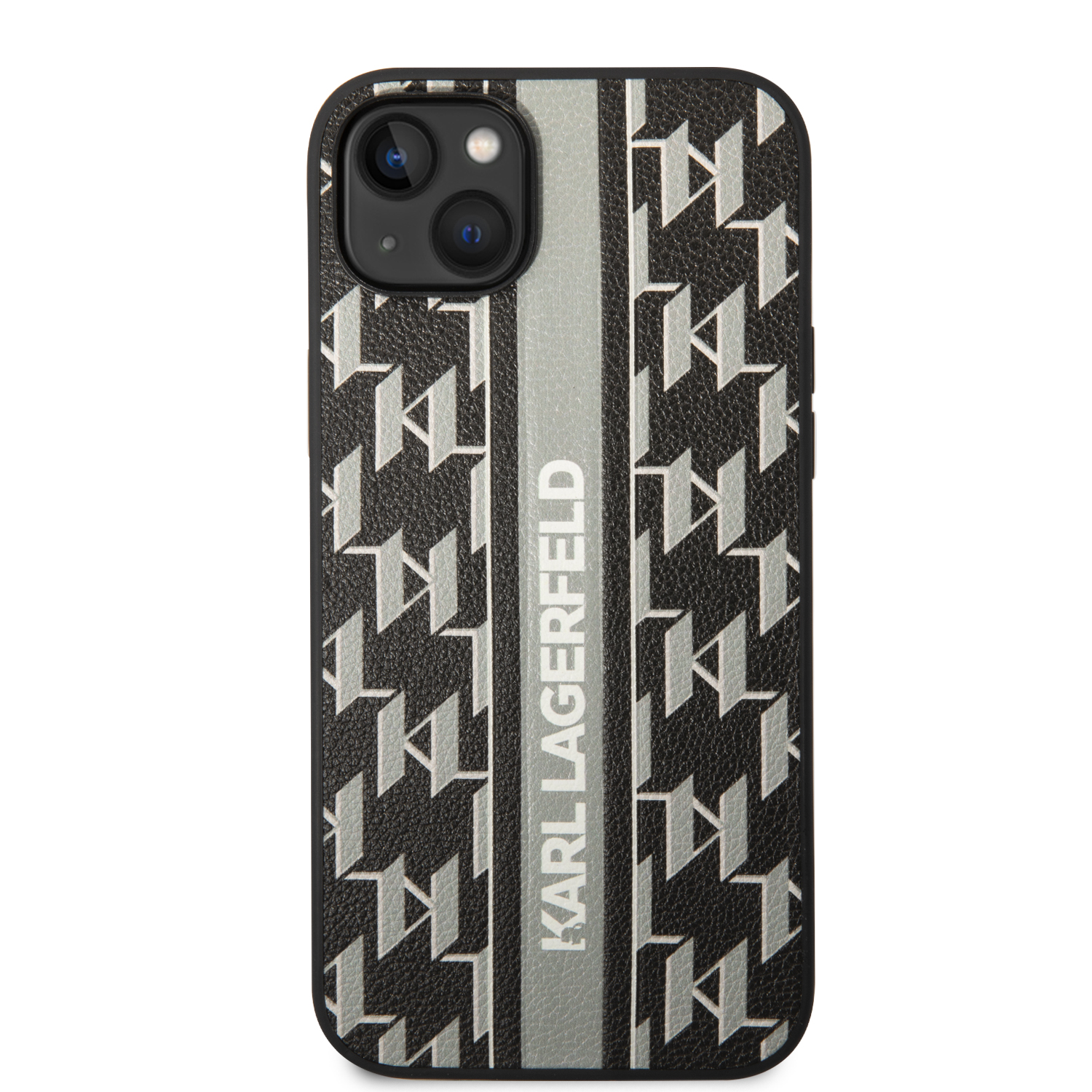 Karl Lagerfeld KLHCP14MPGKLSKG iPhone 14 Plus / 15 Plus 6,7″ kietas dėklas, pilkos spalvos, Monogram Stripe aprašymas - Prekės nuotrauka