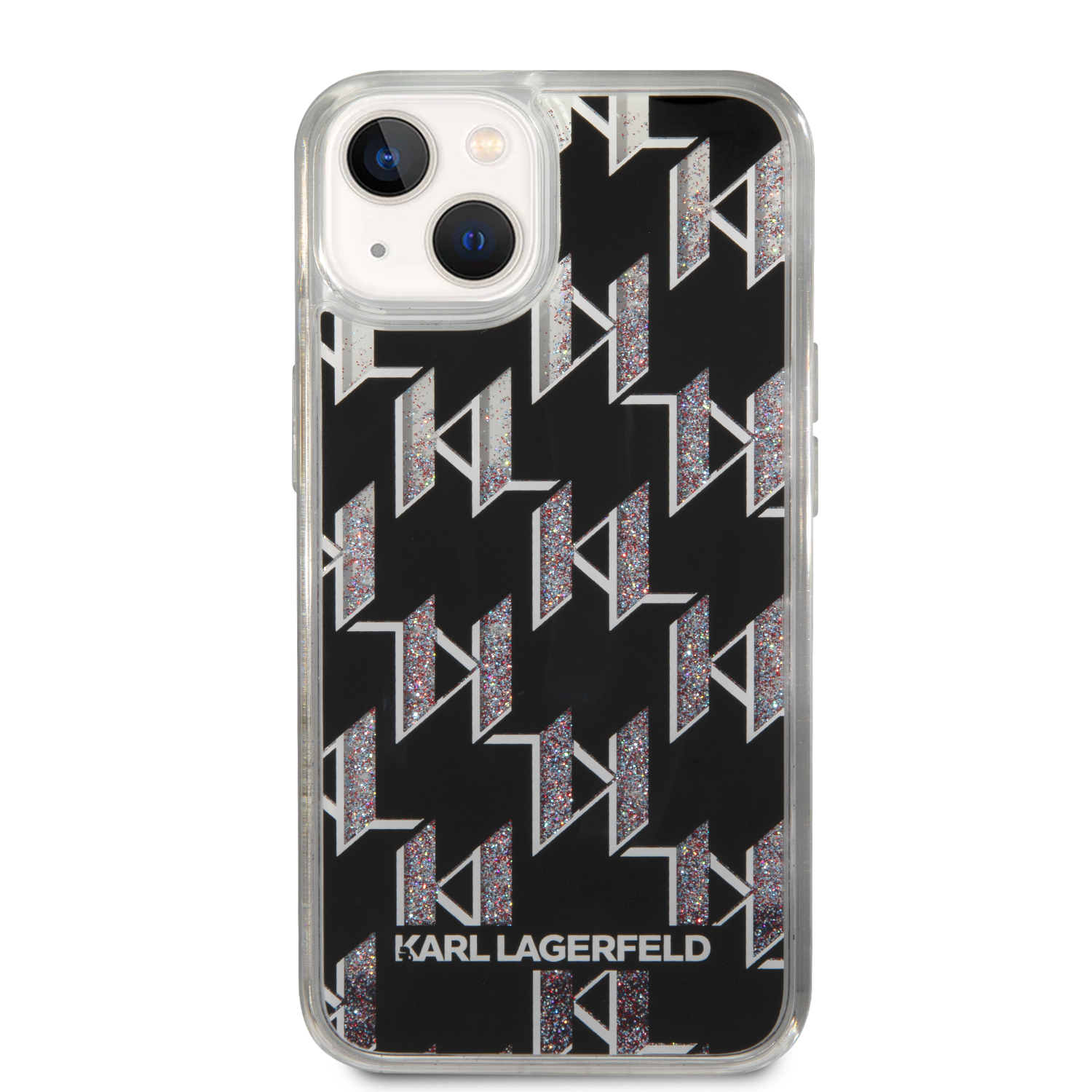 Karl Lagerfeld KLHCP14SLMNMK Apple iPhone 14/ 15 / 13 6,1″ kietas dėklas juodos spalvos Liquid Glitter Monogram aprašymas - Prekės nuotrauka