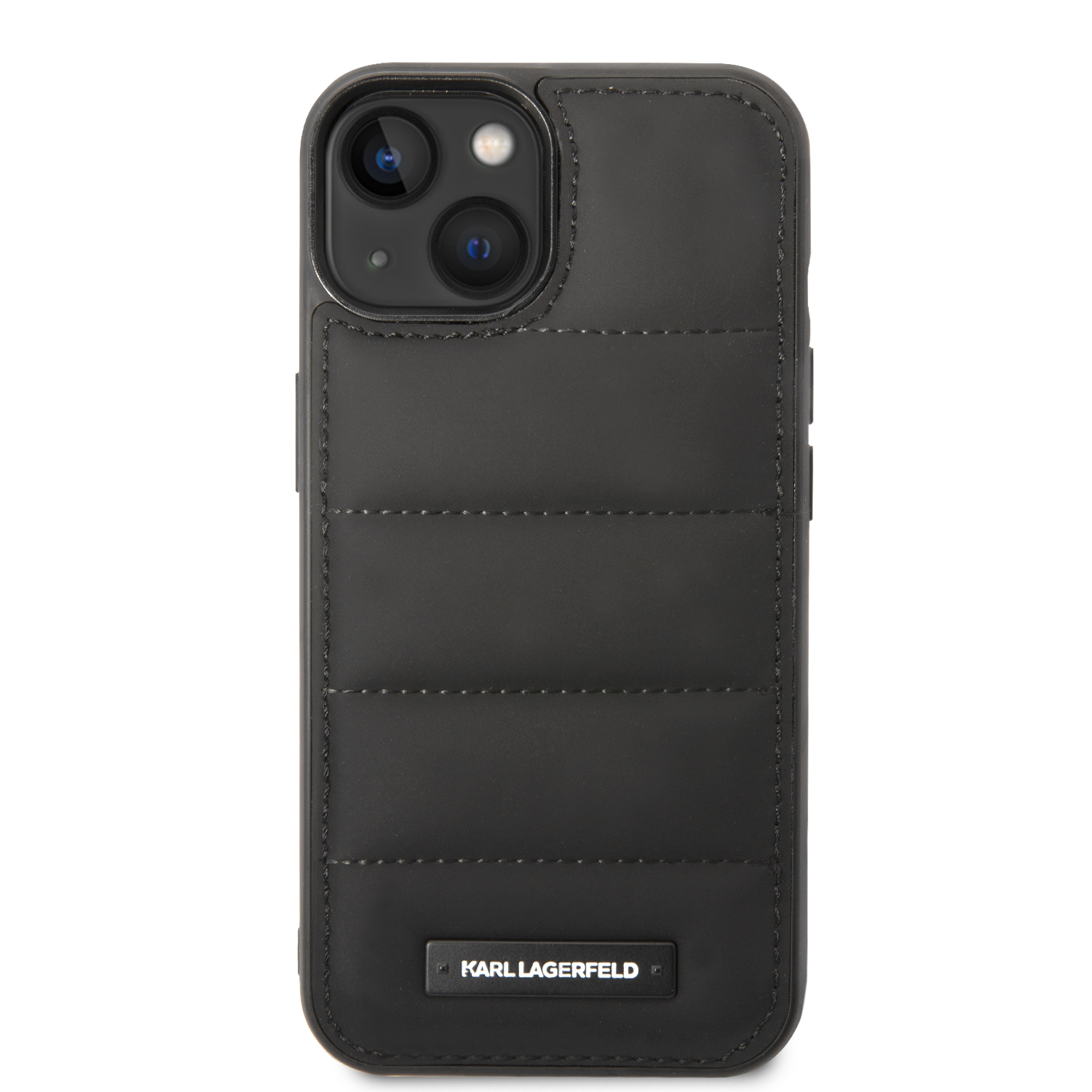 Karl Lagerfeld KLHCP14SPSQAK Apple iPhone 14/ 15 / 13 6,1″ kietas dėklas juodos spalvos Puffy Elongated Logo aprašymas - Prekės nuotrauka