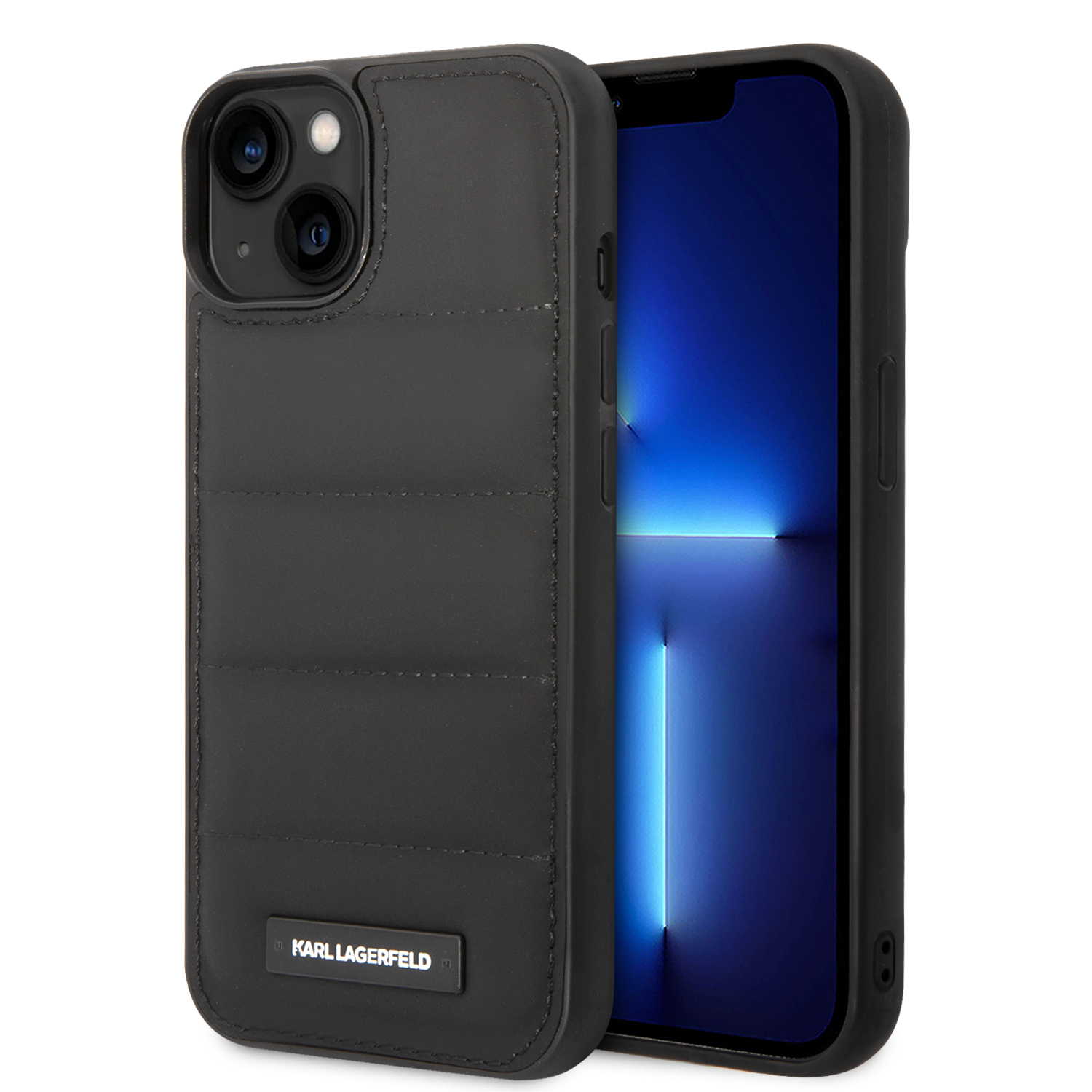 Karl Lagerfeld KLHCP14SPSQAK Apple iPhone 14/ 15 / 13 6,1″ kietas dėklas juodos spalvos Puffy Elongated Logo aprašymas - Prekės nuotrauka