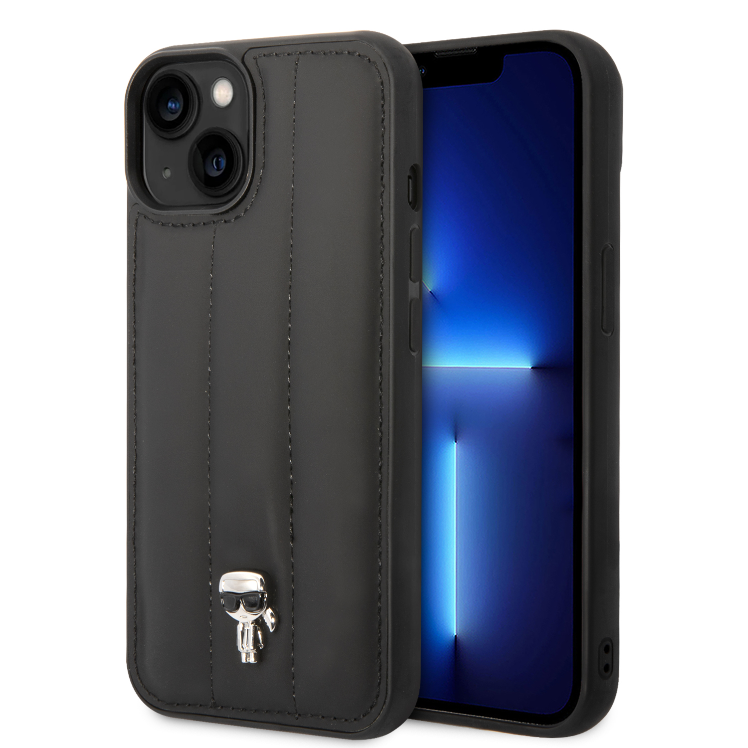 Karl Lagerfeld KLHCP14SPSQPK Apple iPhone 14/ 15 / 13 6,1″ kietas dėklas juodos spalvos Puffy Ikonik Pin aprašymas - Prekės nuotrauka