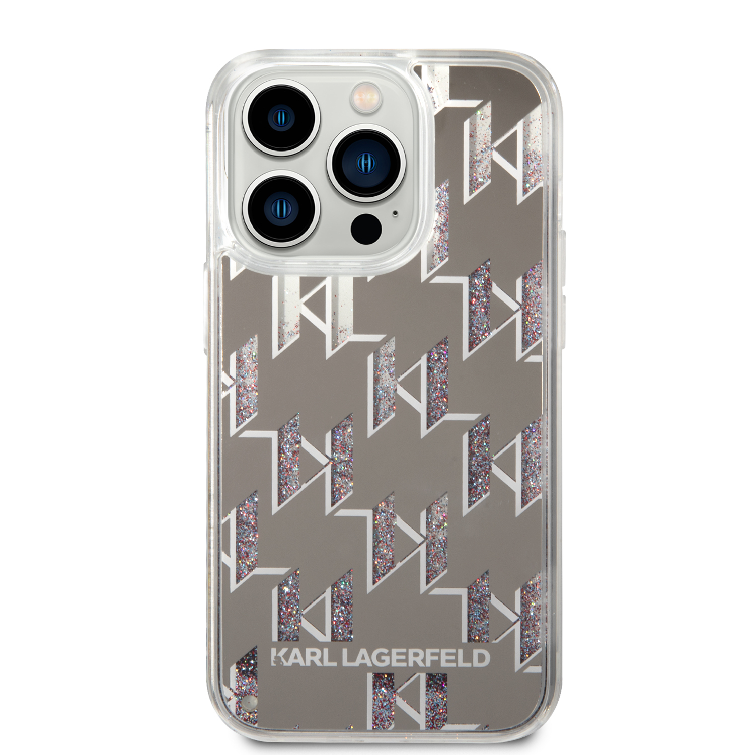 Karl Lagerfeld KLHCP14XLMNMS Apple iPhone 14 Pro Max 6,7″ kietas dėklas sidabrinis Liquid Glitter Monogram aprašymas - Prekės nuotrauka
